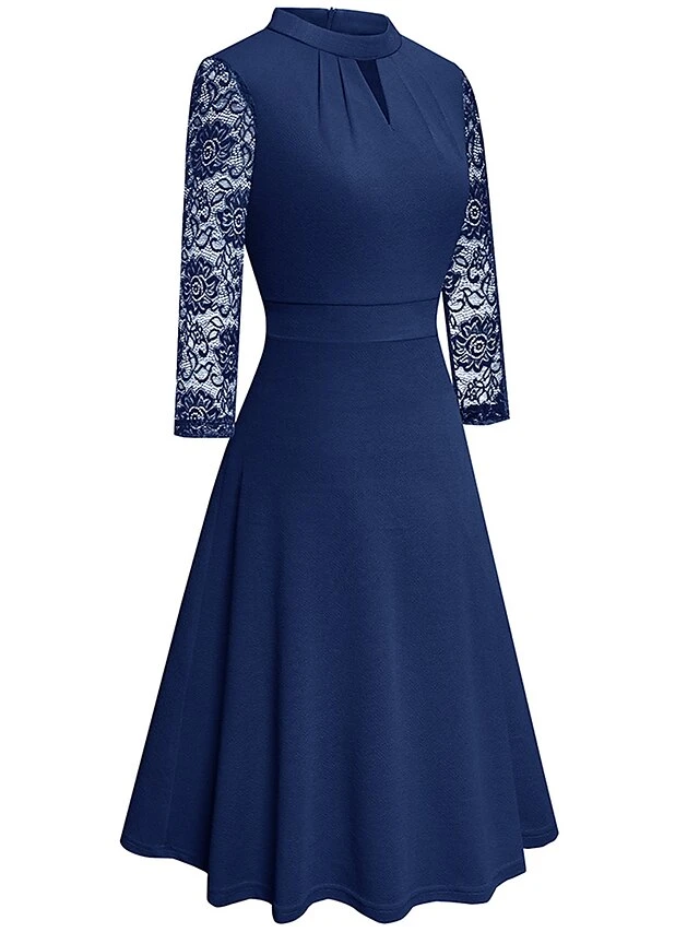 Women's Work Dress Semi Formal Dress A Line Dress Fashion Midi Dress Hollow Out Crew Neck Long Sleeve Plain Regular Fit Black Pink Wine Fall Winter S M L XL XXL 11 Women's Work Dress Semi Formal Dress A Line Dress Fashion Midi Dress Hollow Out Crew Neck Long Sleeve Plain Regular Fit Black Pink Wine Fall Winter S M L XL XXL - Image 11