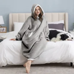 Women‘s Christmas Couple‘s Pajamas Nightgown Wearable Blanket Hoodie Blanket Pure Color Warm Comfort Oversized Home Daily Fleece Warm Hoodie Long Sleeve Pocket Winter Fall Pink Wine -Party Prom Dresses Sales Store zhwcpm1663926503482