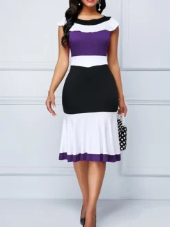 Women's Work Dress Sheath Dress Semi Formal Dress Fashion Midi Dress Ruffle Print Crew Neck Sleeveless Print Regular Fit Red Blue Purple Summer Spring S M L XL XXL -Party Prom Dresses Sales Store zjalyj1677941044143