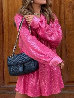 Women's Shirt Dress Party Dress Sequin Dress Mini Dress Light Pink Blue Green Long Sleeve Pure Color Sequins Spring Fall Winter Shirt Collar Fashion Winter Dress Vacation Fall Dress 2023 S M L 24 Women's Shirt Dress Party Dress Sequin Dress Mini Dress Light Pink Blue Green Long Sleeve Pure Color Sequins Spring Fall Winter Shirt Collar Fashion Winter Dress Vacation Fall Dress 2023 S M L -Party Prom Dresses Sales Store zjsjtx1641466638042