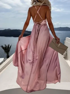 Women's Prom Dress Party Dress Satin Dress Pink Dress Long Dress Maxi Dress Fuchsia Khaki Sleeveless Pure Color Backless Summer Spring Fall Spaghetti Strap Fashion Birthday Evening Wedding Guest 2023 -Party Prom Dresses Sales Store zjxpvh1663237141041