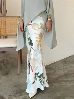 Women's Two Piece Dress Set Casual Dress Skirt Set Daily Going Out Elegant Modern Ruffle Print Long Dress Maxi Dress Stand Collar Long Sleeve Floral Regular Fit Blue Fall Winter S M L XL -Party Prom Dresses Sales Store zkbtcf1693386291150