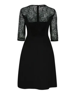 Women's Party Dress Lace Dress Swing Dress Mini Dress Black Wine Blue 3/4 Length Sleeve Pure Color Lace Spring Fall Winter Crew Neck Fashion Party Spring Dress 2023 S M L XL XXL 3XL 4XL -Party Prom Dresses Sales Store zkwrwo1671604317059