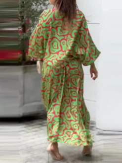 Women's Two Piece Dress Set Casual Dress Skirt Set Daily Vacation Fashion Casual Print Long Dress Maxi Dress Crew Neck Long Sleeve Floral Stripe Loose Fit White Blue Sky Blue Summer Spring S M L XL -Party Prom Dresses Sales Store zmuugt1689836905665