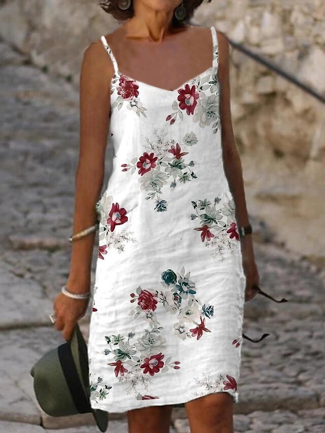 Women's Two Piece Dress Set Casual Dress Shift Dress Outdoor Daily Fashion Modern Print Midi Dress V Neck Half Sleeve Floral Loose Fit White Summer Spring S M L XL XXL 3 Women's Two Piece Dress Set Casual Dress Shift Dress Outdoor Daily Fashion Modern Print Midi Dress V Neck Half Sleeve Floral Loose Fit White Summer Spring S M L XL XXL - Image 3