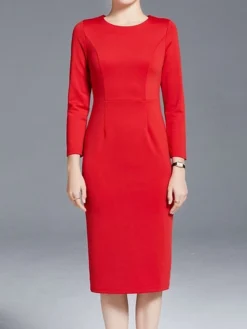 Women's Work Dress Sheath Dress Semi Formal Dress Fashion Winter Dress Office Workfashion Midi Dress Zipper Crew Neck 3/4 Length Sleeve Plain Regular Fit Black Red Fall Winter S M L XL XXL