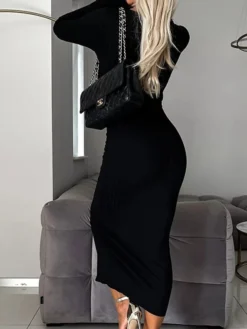 Women's Sweater Dress Jumper Dress Casual Dress Midi Dress Fashion Plain Outdoor Daily Vacation Going Out V Neck Long Sleeve 2023 Regular Fit Black Green Khaki S M L XL XXL -Party Prom Dresses Sales Store znwjur1694427594385