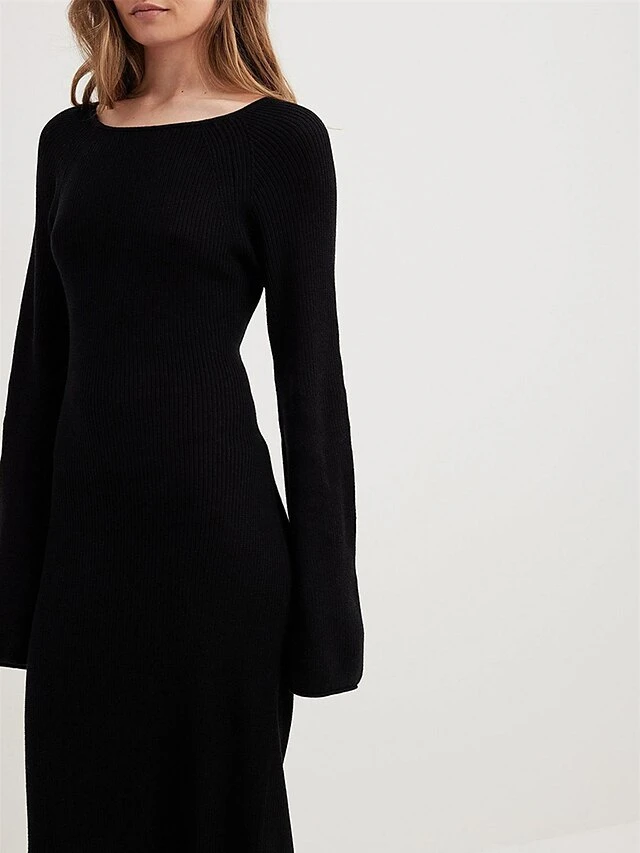 Women's Sweater Dress Winter Dress Jumper Dress Long Dress Maxi Dress Backless Drawstring Street Daily Holiday Fashion Streetwear Crew Neck Long Sleeve 2023 Regular Fit Black Color S M L Size 5 Women's Sweater Dress Winter Dress Jumper Dress Long Dress Maxi Dress Backless Drawstring Street Daily Holiday Fashion Streetwear Crew Neck Long Sleeve 2023 Regular Fit Black Color S M L Size - Image 5