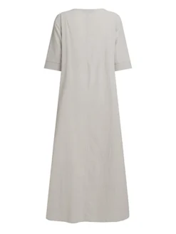 Women's Casual Dress Cotton Linen Dress A Line Dress Maxi Long Dress Cotton Blend Basic Modern Outdoor Daily Crew Neck Pocket Split Short Sleeve Summer Spring 2023 Loose Fit ArmyGreen Black Wine Plain -Party Prom Dresses Sales Store zobxoy1684825417873