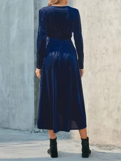 Women's Party Dress Velvet Dress Cocktail Dress Midi Dress Black Wine Brown Long Sleeve Pure Color Lace Up Spring Fall Winter V Neck Fashion Winter Dress Birthday Wedding Guest 2023 S M L XL XXL 3XL -Party Prom Dresses Sales Store zoefmw1692078935831