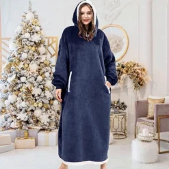 Women‘s Christmas Couple‘s Pajamas Nightgown Wearable Blanket Hoodie Blanket Pure Color Warm Comfort Oversized Home Daily Fleece Warm Hoodie Long Sleeve Pocket Winter Fall Pink Wine -Party Prom Dresses Sales Store zosgsf1668409849729