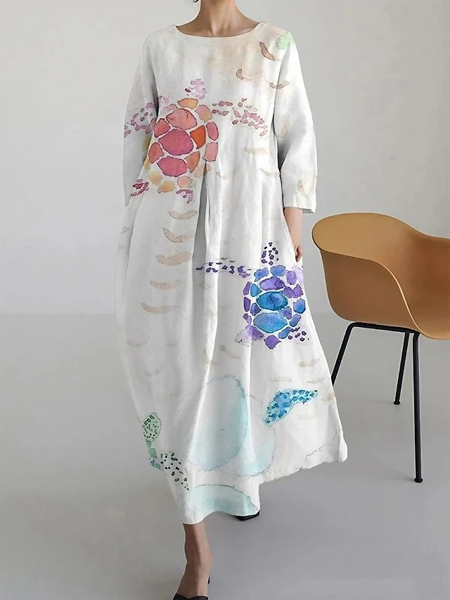 Women's Casual Dress Cotton Linen Dress A Line Dress Maxi Long Dress Linen / Cotton Blend Daily Ethnic Style Work Daily Vacation Crew Neck Patchwork Print 3/4 Length Sleeve Spring Fall Winter 2023 1 Women's Casual Dress Cotton Linen Dress A Line Dress Maxi Long Dress Linen / Cotton Blend Daily Ethnic Style Work Daily Vacation Crew Neck Patchwork Print 3/4 Length Sleeve Spring Fall Winter 2023