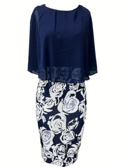 Women's Work Dress Sheath Dress Semi Formal Dress Fashion Midi Dress Print Crew Neck Half Sleeve Floral Slim Pink Navy Blue Fall S M L XL XXL -Party Prom Dresses Sales Store zpausx1693819979364