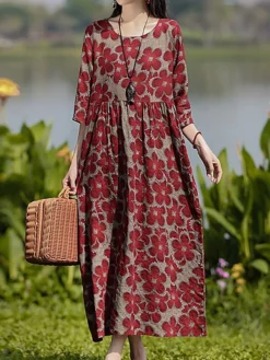 Women's Casual Dress Cotton Linen Dress Swing Dress Midi Dress Linen / Cotton Blend Sweet Style Modern Outdoor Daily Holiday Crew Neck Print 3/4 Length Sleeve Fall Winter Autumn 2023 Loose Fit Yellow 16 Women's Casual Dress Cotton Linen Dress Swing Dress Midi Dress Linen / Cotton Blend Sweet Style Modern Outdoor Daily Holiday Crew Neck Print 3/4 Length Sleeve Fall Winter Autumn 2023 Loose Fit Yellow -Party Prom Dresses Sales Store zpdnkv1693553158354