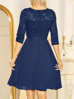 Women's Party Dress Lace Dress Cocktail Dress Long Dress Maxi Dress Black Wine Dark Blue 3/4 Length Sleeve Pure Color Ruched Summer Spring Fall V Neck Fashion Vacation Spring Dress 2023 S M L XL 2XL -Party Prom Dresses Sales Store zpiidf1682059491223