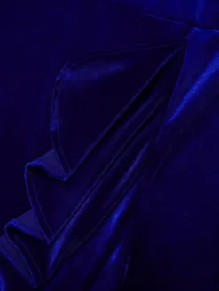 Women‘s Cocktail Party Dress Wedding Guest Dress Velvet Dress Long Dress Maxi Dress Blue Short Sleeve Pure Color Ruffle Winter Fall Spring V Neck Elegant Vacation 2023 S M L XL -Party Prom Dresses Sales Store zqkhdm1677574178862