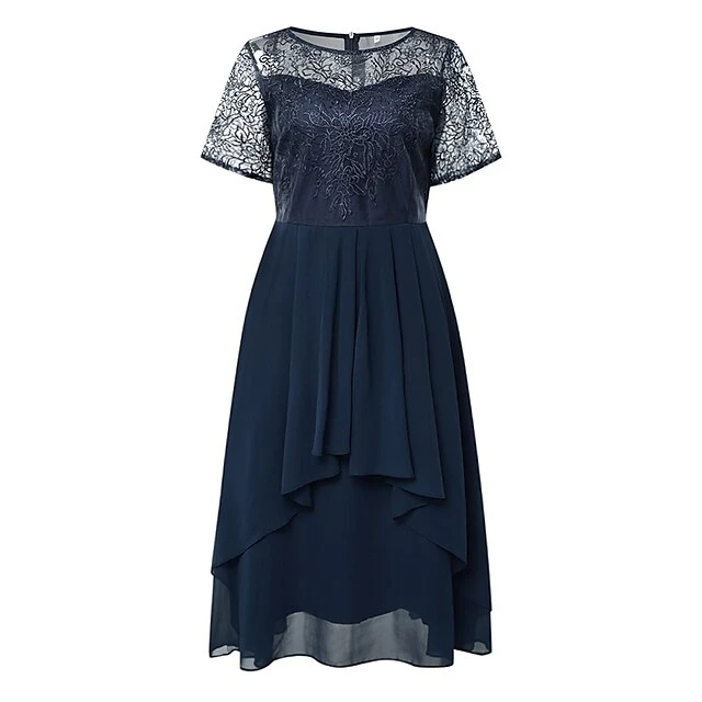 Women‘s Semi Formal Party Dress Lace Dress Midi Dress Wine Blue Green Short Sleeve Embroidery Lace Fall Spring Summer Crew Neck Fashion Wedding Guest Fall Dress 2023 S M L XL XXL 3XL 2 Women‘s Semi Formal Party Dress Lace Dress Midi Dress Wine Blue Green Short Sleeve Embroidery Lace Fall Spring Summer Crew Neck Fashion Wedding Guest Fall Dress 2023 S M L XL XXL 3XL - Image 2