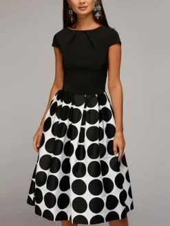 Women's Casual Dress Swing Dress Midi Dress Black Red Blue Short Sleeve Polka Dot Print Summer Spring Crew Neck Classic Party 2023 S M L XL XXL