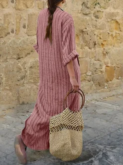 Women‘s Cotton Linen Dress Shirt Dress Casual Dress Tartan Dress Maxi Long Dress Cotton And Linen Casual Outdoor Daily Holiday Split Neck Rolled Cuff Print Long Sleeve Summer Spring Fall 2023 -Party Prom Dresses Sales Store zqvclf1673934021649