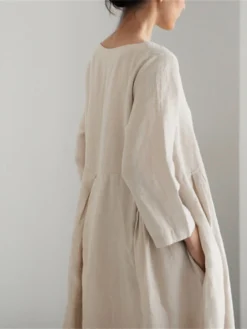 Women's Casual Dress Cotton Linen Dress Swing Dress Maxi Long Dress Linen / Cotton Blend Casual Daily Casual Outdoor Daily Vacation Crew Neck Pocket Long Sleeve Summer Spring Fall 2023 Loose Fit -Party Prom Dresses Sales Store zsbxnb1689933260063