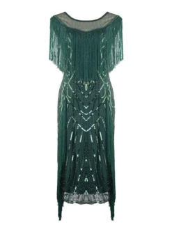 Women‘s Halloween Dress Party Dress Fringe Dress Sequin Dress Midi Dress Green Black Gold Short Sleeve Striped Sequins Spring Fall Crew Neck 1920s Party 2023 Style M L XL XXL 3XL -Party Prom Dresses Sales Store zsdssy1660818765504