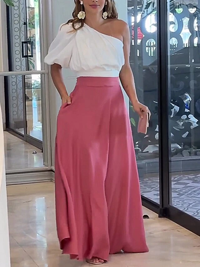 Women's Two Piece Dress Set Casual Dress Skirt Set Outdoor Date Fashion Streetwear Pocket Long Dress Maxi Dress One Shoulder Half Sleeve Plain Regular Fit Pink Summer Spring S M L XL XXL 1 Women's Two Piece Dress Set Casual Dress Skirt Set Outdoor Date Fashion Streetwear Pocket Long Dress Maxi Dress One Shoulder Half Sleeve Plain Regular Fit Pink Summer Spring S M L XL XXL