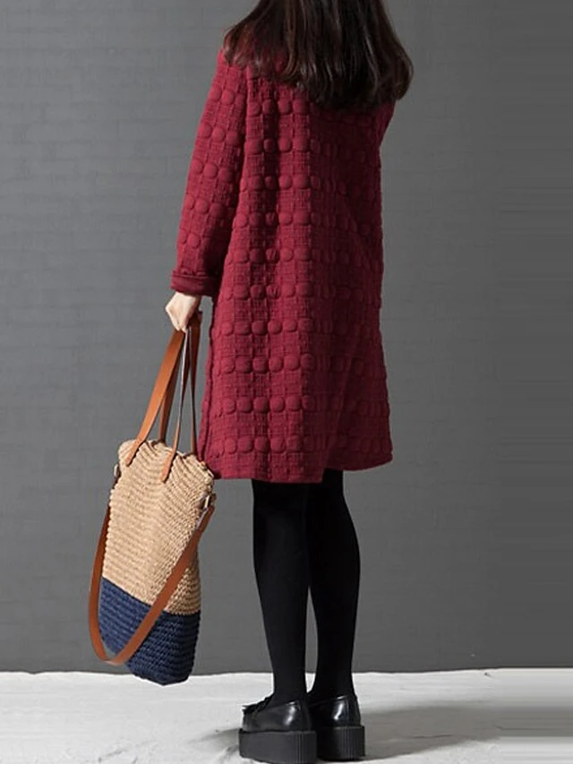 Women's Work Dress Black Dress A Line Dress Fashion Midi Dress Ruched Turtleneck Long Sleeve Plain Loose Fit Black Wine Gray Fall Winter M L XL XXL 2 Women's Work Dress Black Dress A Line Dress Fashion Midi Dress Ruched Turtleneck Long Sleeve Plain Loose Fit Black Wine Gray Fall Winter M L XL XXL - Image 2