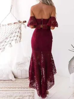 Women's Lace Dress Dress Set Two Piece Dress Long Dress Maxi Dress White Wine Dark Blue Short Sleeve Pure Color Lace Summer Spring Strapless Stylish Slim 2023 S M L XL -Party Prom Dresses Sales Store ztakev1639730446301