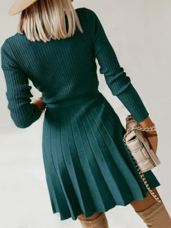Women's Sweater Dress Jumper Dress Casual Dress Mini Dress Fashion Plain Outdoor Daily Going Out V Neck Long Sleeve 2023 Loose Fit Black Green Khaki S M L XL XXL -Party Prom Dresses Sales Store ztepuc1694427618828