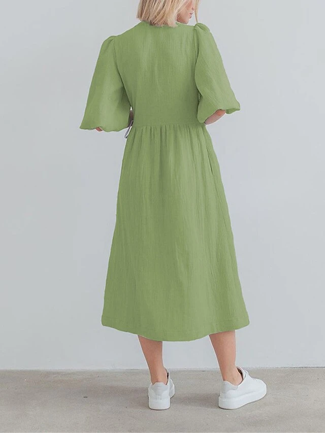 Women's Casual Dress Cotton Linen Dress Wrap Dress Midi Dress Cotton Basic Classic Outdoor Daily Vacation V Neck Lace Up Half Sleeve Spring Fall Autumn 2023 Regular Fit Orange Green Plain S M L 6 Women's Casual Dress Cotton Linen Dress Wrap Dress Midi Dress Cotton Basic Classic Outdoor Daily Vacation V Neck Lace Up Half Sleeve Spring Fall Autumn 2023 Regular Fit Orange Green Plain S M L - Image 6