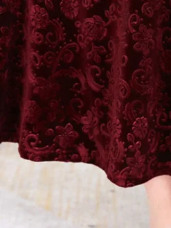 Women's Party Dress Velvet Dress Swing Dress Midi Dress Black Red Green Long Sleeve Floral Jacquard Spring Fall Winter V Neck Fashion Winter Dress Wedding Guest Vacation Slim 2023 M L XL XXL 3XL -Party Prom Dresses Sales Store zuclzs1630489608429
