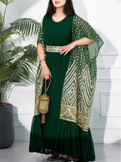 Women's Two Piece Dress Set Party Dress Sheath Dress Party Cocktail Party Fashion Party Lace Up Ruched Long Dress Maxi Dress Crew Neck Short Sleeve Print Loose Fit Black White Green Fall Winter S M L -Party Prom Dresses Sales Store zvbswy1696691509064