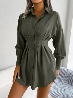 Women's Work Dress White Dress Semi Formal Dress Fashion Office Daily Workfashion Mini Dress Ruched Button Shirt Collar Long Sleeve Plain Loose Fit White Blue Army Green Fall Winter S M L XL 32 Women's Work Dress White Dress Semi Formal Dress Fashion Office Daily Workfashion Mini Dress Ruched Button Shirt Collar Long Sleeve Plain Loose Fit White Blue Army Green Fall Winter S M L XL -Party Prom Dresses Sales Store zvcsgc1695026965043