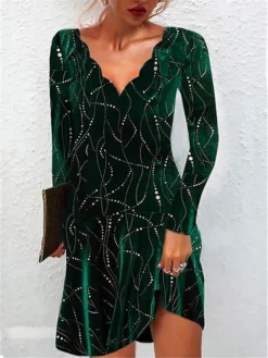 Women's Work Dress Casual Dress Fashion Winter Dress Daily Mini Dress Print V Neck Long Sleeve Ombre Regular Fit Wine Green Fall Winter S M L XL XXL -Party Prom Dresses Sales Store zvlgoo1695715230846