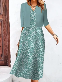 Women's Two Piece Dress Set Casual Dress Tank Dress Outdoor Daily Fashion Streetwear Pocket Print Midi Dress V Neck 3/4 Length Sleeve Floral Regular Fit Blue Green Khaki Summer Spring S M L XL XXL 6 Women's Two Piece Dress Set Casual Dress Tank Dress Outdoor Daily Fashion Streetwear Pocket Print Midi Dress V Neck 3/4 Length Sleeve Floral Regular Fit Blue Green Khaki Summer Spring S M L XL XXL -Party Prom Dresses Sales Store zwlwwy1690256432858