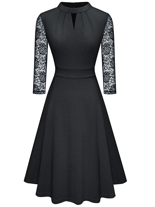 Women's Work Dress Semi Formal Dress A Line Dress Fashion Midi Dress Hollow Out Crew Neck Long Sleeve Plain Regular Fit Black Pink Wine Fall Winter S M L XL XXL 6 Women's Work Dress Semi Formal Dress A Line Dress Fashion Midi Dress Hollow Out Crew Neck Long Sleeve Plain Regular Fit Black Pink Wine Fall Winter S M L XL XXL - Image 6