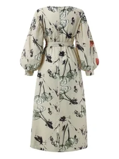 Women's Work Dress Sheath Dress Semi Formal Dress Fashion Long Dress Maxi Dress Print Crew Neck Long Sleeve Floral Loose Fit Army Green Apricot Fall Winter S M L XL XXL -Party Prom Dresses Sales Store zxnsin1693374195247