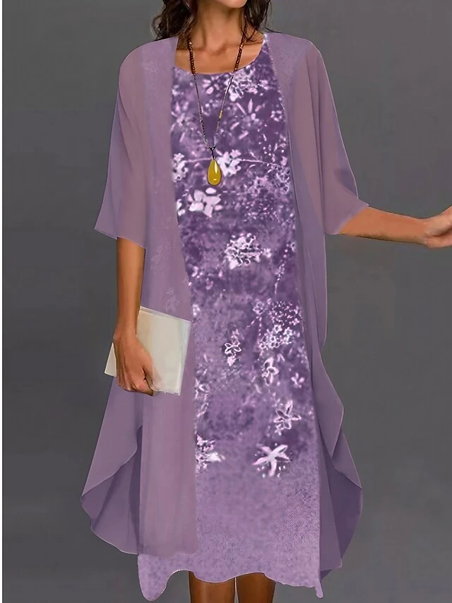 Women's Dress Set Two Piece Dress A Line Dress Long Dress Maxi Dress Purple Green Half Sleeve Floral Ruched Summer Spring Crew Neck Elegant Vacation 2023 S M L XL XXL 3XL 1 Women's Dress Set Two Piece Dress A Line Dress Long Dress Maxi Dress Purple Green Half Sleeve Floral Ruched Summer Spring Crew Neck Elegant Vacation 2023 S M L XL XXL 3XL