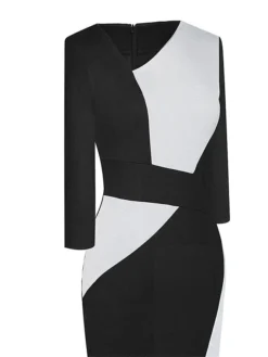 Women's Work Dress Sheath Dress Semi Formal Dress Fashion Midi Dress Patchwork V Neck 3/4 Length Sleeve Color Block Regular Fit Black Red Navy Blue Fall Winter S M L XL XXL -Party Prom Dresses Sales Store zxwxfb1692610643550