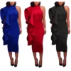 Women‘s Cocktail Party Dress Wedding Guest Dress Sheath Dress Midi Dress Green Black Blue Sleeveless Pure Color Ruffle Fall Spring Autumn Turtleneck S M L XL XXL