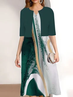 Women's Two Piece Dress Set Casual Dress Print Dress Outdoor Daily Fashion Elegant Print Midi Dress V Neck Half Sleeve Geometric Color Block Regular Fit Black Pink Blue Summer Spring S M L XL XXL 10 Women's Two Piece Dress Set Casual Dress Print Dress Outdoor Daily Fashion Elegant Print Midi Dress V Neck Half Sleeve Geometric Color Block Regular Fit Black Pink Blue Summer Spring S M L XL XXL -Party Prom Dresses Sales Store zzebzp1689670543680