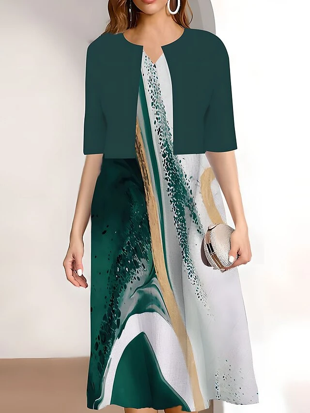 Women's Two Piece Dress Set Casual Dress Print Dress Outdoor Daily Fashion Elegant Print Midi Dress V Neck Half Sleeve Geometric Color Block Regular Fit Black Pink Blue Summer Spring S M L XL XXL 5 Women's Two Piece Dress Set Casual Dress Print Dress Outdoor Daily Fashion Elegant Print Midi Dress V Neck Half Sleeve Geometric Color Block Regular Fit Black Pink Blue Summer Spring S M L XL XXL - Image 5