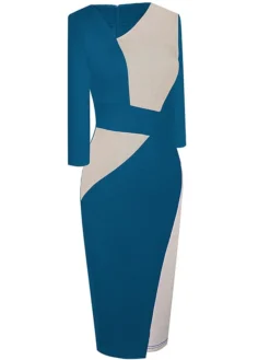 Women's Work Dress Sheath Dress Semi Formal Dress Fashion Midi Dress Patchwork V Neck 3/4 Length Sleeve Color Block Regular Fit Black Red Navy Blue Fall Winter S M L XL XXL -Party Prom Dresses Sales Store zzgsei1692610637644
