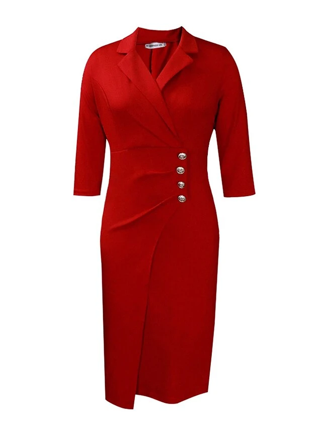 Women's Work Dress Blazer Dress Sheath Dress Fashion Winter Dress Office Daily Midi Dress Ruched Button Shirt Collar Long Sleeve Plain Regular Fit Black Red Green Fall Winter S M L XL XXL 9 Women's Work Dress Blazer Dress Sheath Dress Fashion Winter Dress Office Daily Midi Dress Ruched Button Shirt Collar Long Sleeve Plain Regular Fit Black Red Green Fall Winter S M L XL XXL - Image 9